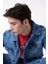 Slim Fit Dar Kesim %100 Pamuk Mavi Denim Kot Ceket 3