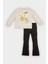 Kız Bebek 2'li Takım Bisiklet Yaka Parlak Kalp Baskılı Sweatshirt İspanyol Paça Tayt D6256A524WN 1