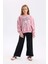 Kız Çocuk Oversize Geniş Kalıp Bisiklet Yaka Baskılı Sweatshirt D6989A824WN 2