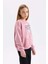 Kız Çocuk Oversize Geniş Kalıp Bisiklet Yaka Baskılı Sweatshirt D6989A824WN 4