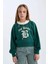 Kız Çocuk Relax Fit Bisiklet Yaka Baskılı İçi Yumuşak Tüylü Sweatshirt D7042A824WN 4