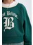 Kız Çocuk Relax Fit Bisiklet Yaka Baskılı İçi Yumuşak Tüylü Sweatshirt D7042A824WN 5