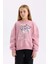 Kız Çocuk Oversize Geniş Kalıp Bisiklet Yaka Hayvan Desenli Sweatshirt D6989A824WN 3