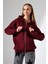 Şardonlu Fermuarlı Kapüşonlu Oversize Sweatshirt 21618 Bordo 2