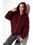 Şardonlu Fermuarlı Kapüşonlu Oversize Sweatshirt 21618 Bordo 3
