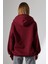 Şardonlu Fermuarlı Kapüşonlu Oversize Sweatshirt 21618 Bordo 4