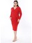 Kadın Büyük Beden Kırmızı Anvelop Yakalı Bel Detaylı Uzun Kollu Elbise 65N38602 4