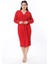 Kadın Büyük Beden Kırmızı Anvelop Yakalı Bel Detaylı Uzun Kollu Elbise 65N38602 5