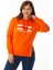 Kadın Büyük Beden Oranj Taş ve Baskı Detaylı Kapşonlu Yan Yırtmaçlı Sweatshirt 65N36867 4
