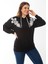 Kadın Büyük Beden Siyah Aplike Dantel ve Kapşon Detaylı Kanguru Cepli Sweatshirt 65N37015 3