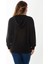 Kadın Büyük Beden Siyah Aplike Dantel ve Kapşon Detaylı Kanguru Cepli Sweatshirt 65N37015 4