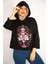 Kadın Siyah Dijital Baskılı Kapşonlu Sweatshirt 65N35083 1