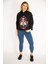 Kadın Siyah Dijital Baskılı Kapşonlu Sweatshirt 65N35083 2