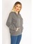 Kadın Gri Sırtı Çift Fermuar ve Çıtçıt Düğme ve Ön Fermuarlı Içi Şardonlu Sweatshirt 65N35069 4