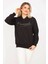 Kadın Siyah Taş ve Dantel Detaylı Kapşonlu Sweatshirt 65N35309 2
