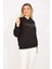 Kadın Siyah Taş ve Dantel Detaylı Kapşonlu Sweatshirt 65N35309 3