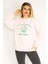 Kadın Pembe 3 Iplik Içi Şardonlu Polar Nakışlı Sweatshirt 65N35073 1