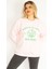 Kadın Pembe 3 Iplik Içi Şardonlu Polar Nakışlı Sweatshirt 65N35073 2