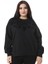 Kadın Büyük Beden Siyah 3 Iplik Içi Şardonlu Flok Baskılı Sweatshirt 65N38646 1