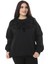 Kadın Büyük Beden Siyah 3 Iplik Içi Şardonlu Flok Baskılı Sweatshirt 65N38646 2