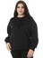 Kadın Büyük Beden Siyah 3 Iplik Içi Şardonlu Flok Baskılı Sweatshirt 65N38646 5