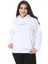 Kadın Büyük Beden Beyaz Iki Iplik Içi Şardonlu Arka Baskılı Sweatshirt 65N38624 2