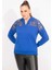 Kadın Saks Robası Dantel ve Kapşon Detaylı Kanguru Cepli Sweat Shirt 65N35463 1