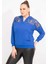 Kadın Saks Robası Dantel ve Kapşon Detaylı Kanguru Cepli Sweat Shirt 65N35463 3