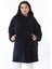 Kadın Büyük Beden Lacivert Kapşonlu Peluş Sweatshirt 65N38573 2