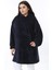 Kadın Büyük Beden Lacivert Kapşonlu Peluş Sweatshirt 65N38573 4