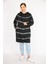 Kadın Büyük Beden Siyah Batik Desenli Kapşonlu Uzun Sweatshirt 1