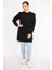 Kadın Büyük Beden Siyah 3 Iplik Omuz Detaylı Sweatshirt Elbise 1