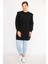 Kadın Büyük Beden Siyah 3 Iplik Omuz Detaylı Sweatshirt Elbise 2