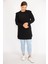 Kadın Büyük Beden Siyah 3 Iplik Omuz Detaylı Sweatshirt Elbise 3
