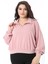 Kadın Büyük Beden Pembe Ön Pat Fermuarlı Sweatshirt 65N38617 2