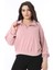 Kadın Büyük Beden Pembe Ön Pat Fermuarlı Sweatshirt 65N38617 3