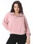 Kadın Büyük Beden Pembe Ön Pat Fermuarlı Sweatshirt 65N38617 4