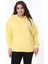 Kadın Büyük Beden Sarı 3 Iplik Içi Şardonlu Kanguru Cepli Kapşonlu Sweatshirt 65N38607 1