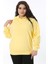 Kadın Büyük Beden Sarı 3 Iplik Içi Şardonlu Kanguru Cepli Kapşonlu Sweatshirt 65N38607 3