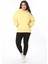 Kadın Büyük Beden Sarı 3 Iplik Içi Şardonlu Kanguru Cepli Kapşonlu Sweatshirt 65N38607 4