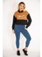 Kadın Taba Içi Şardonlu 3 Iplik Yaka Fermuarlı Iki Renkli Sweatshirt 65N35066 1