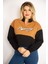 Kadın Taba Içi Şardonlu 3 Iplik Yaka Fermuarlı Iki Renkli Sweatshirt 65N35066 4