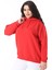 Kadın Büyük Beden Kırmızı Içi Şardonlu Kapşonlu Arka Baskılı Sweatshirt 65N38614 3