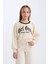 Kız Çocuk Relax Fit Bisiklet Yaka Baskılı İçi Yumuşak Tüylü Sweatshirt D7042A824WN 1