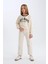 Kız Çocuk Relax Fit Bisiklet Yaka Baskılı İçi Yumuşak Tüylü Sweatshirt D7042A824WN 2