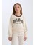 Kız Çocuk Relax Fit Bisiklet Yaka Baskılı İçi Yumuşak Tüylü Sweatshirt D7042A824WN 4