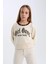 Kız Çocuk Relax Fit Bisiklet Yaka Baskılı İçi Yumuşak Tüylü Sweatshirt D7042A824WN 5
