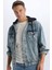 %100 Pamuk Oversize Geniş Kalıp Kapüşonlu Düğmeli Mevsimlik Baharlık Jean Ceket D0417AX24AU 3