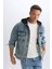 %100 Pamuk Oversize Geniş Kalıp Kapüşonlu Düğmeli Mevsimlik Baharlık Jean Ceket D0417AX24AU 4