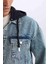 %100 Pamuk Oversize Geniş Kalıp Kapüşonlu Düğmeli Mevsimlik Baharlık Jean Ceket D0417AX24AU 5